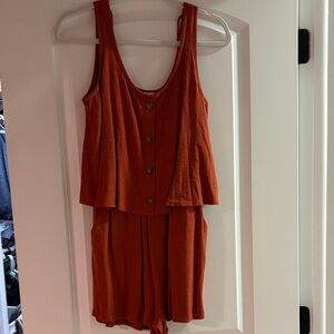 Fantastic Fawn Rust Sleeveless Button-Down Romper